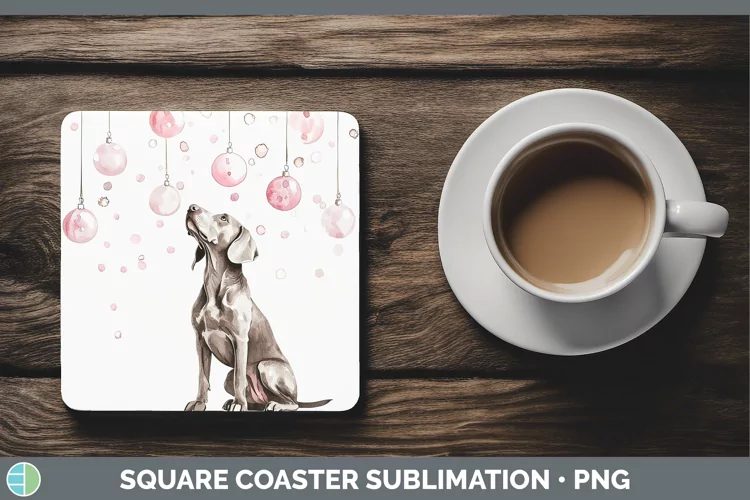 Pink Christmas Weimaraner Square Coaster Sublimation Coaster