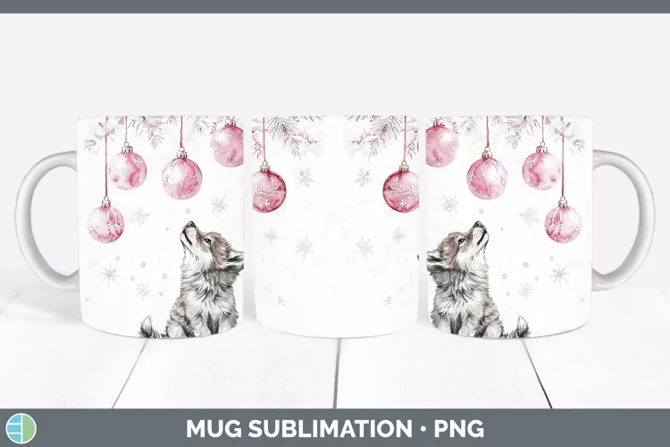 Pink Christmas Wolf Mug Wrap Sublimation Coffee Cup Designs