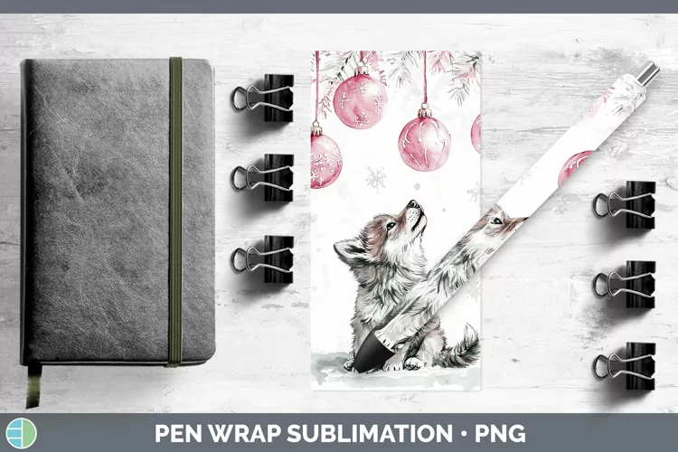 Pink Christmas Wolf Pen Wrap Sublimation Pen Designs