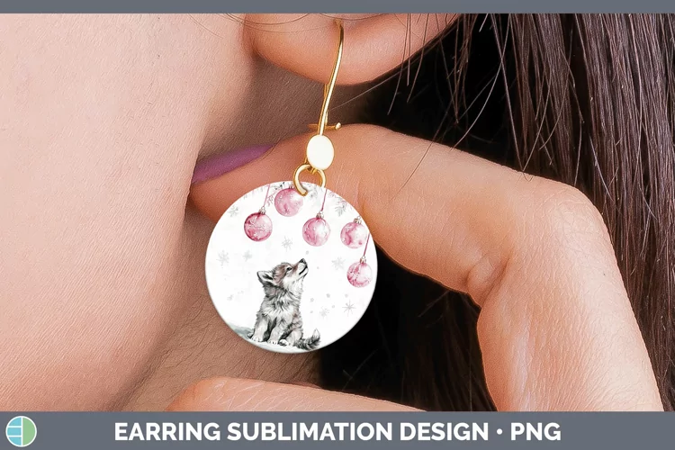 Pink Christmas Wolf Round Earrings Sublimation Earrings Desi