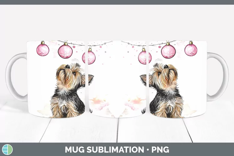 Pink Christmas Yorkshire Terrier Mug Wrap Sublimation Coffee