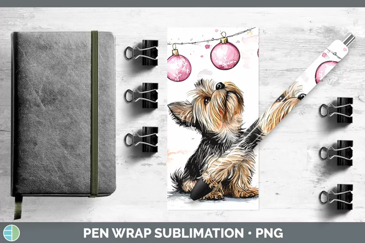 Pink Christmas Yorkshire Terrier Pen Wrap Sublimation Pen De