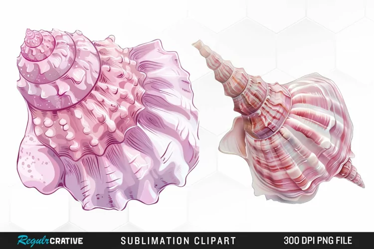 Watercolor Pink Color Seashell Clipart