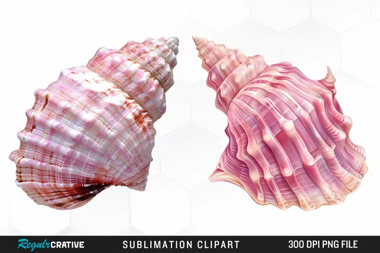 Watercolor Pink Color Seashell Clipart