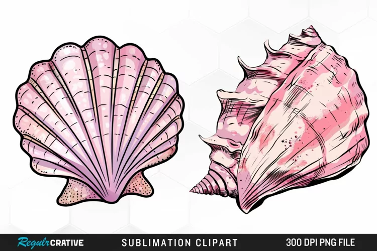 Watercolor Pink Color Seashell Clipart