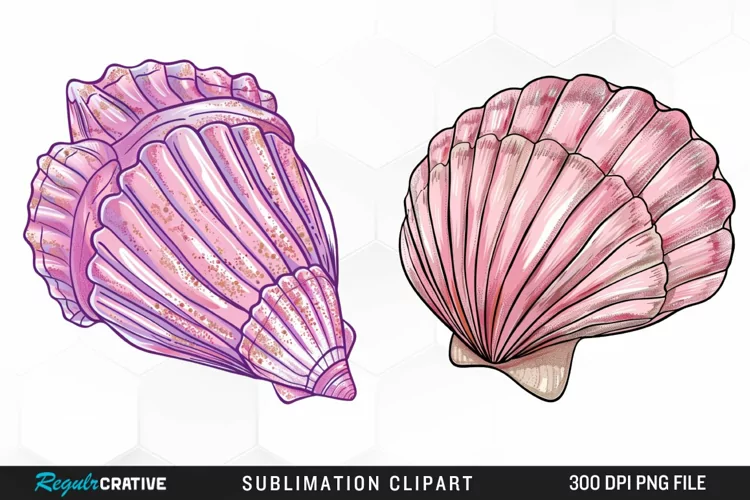 Watercolor Pink Color Seashell Clipart