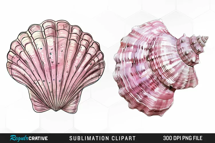 Watercolor Pink Color Seashell Clipart