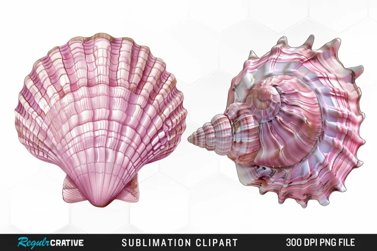 Watercolor Pink Color Seashell Clipart