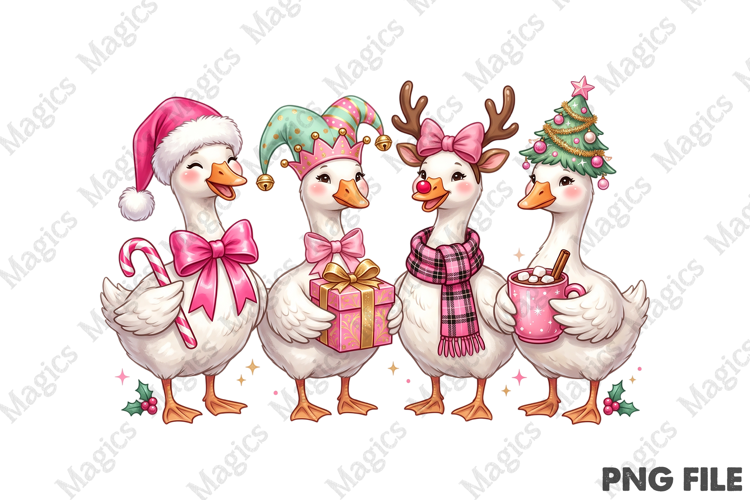 Pink Coquette Christmas Goose PNG