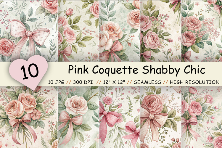 Pink Coquette Shabby Chic Seamless Patterns, Vintage Rose