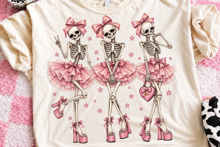 Pink Coquette Skeleton Ballerinas Girly Halloween Ballet PNG example image 1