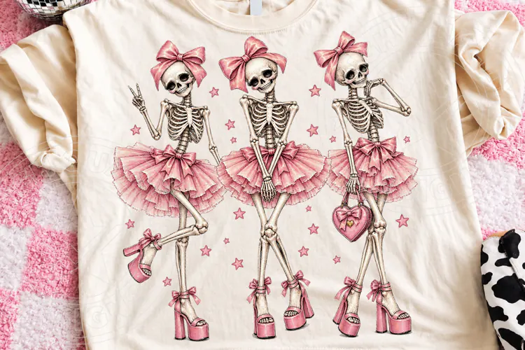 Pink Coquette Skeleton Ballerinas Girly Halloween Ballet PNG