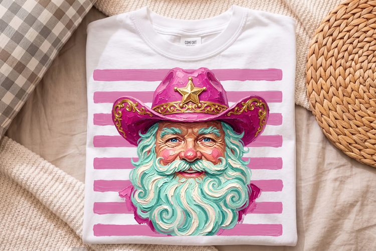 Pink Cowboy Santa Png, Western Christmas Portrait