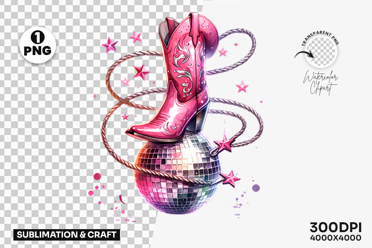 Pink Cowgirl Boot with Rope Clipart PNG Sublimation Design