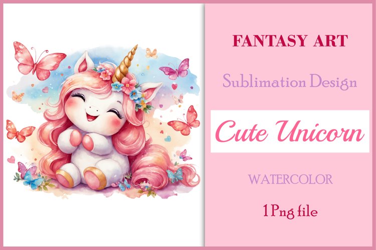 Sublimation Pink Cute Unicorn Clipart / Watercolor Png