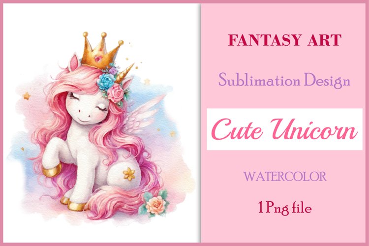 Sublimation Pink Cute Unicorn Clipart / Watercolor Png