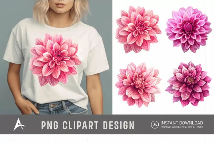 Watercolor Pink Dahlia Clipart