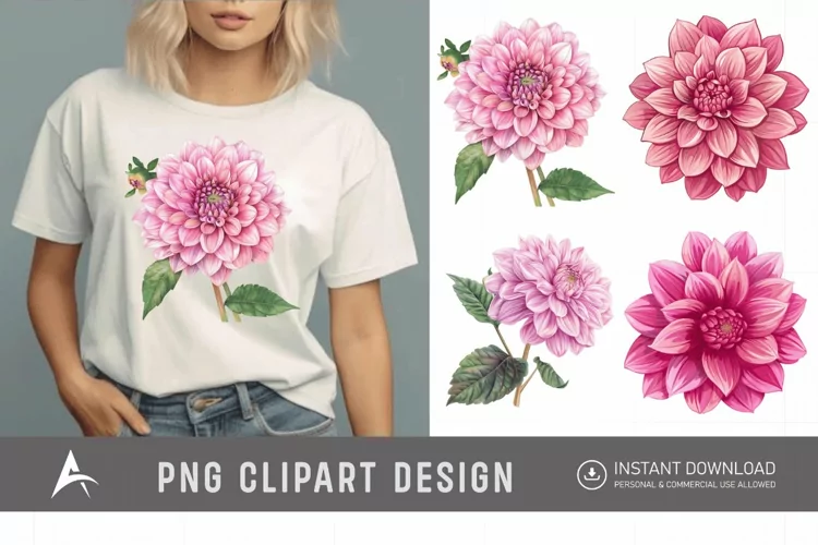 Watercolor Pink Dahlia Clipart