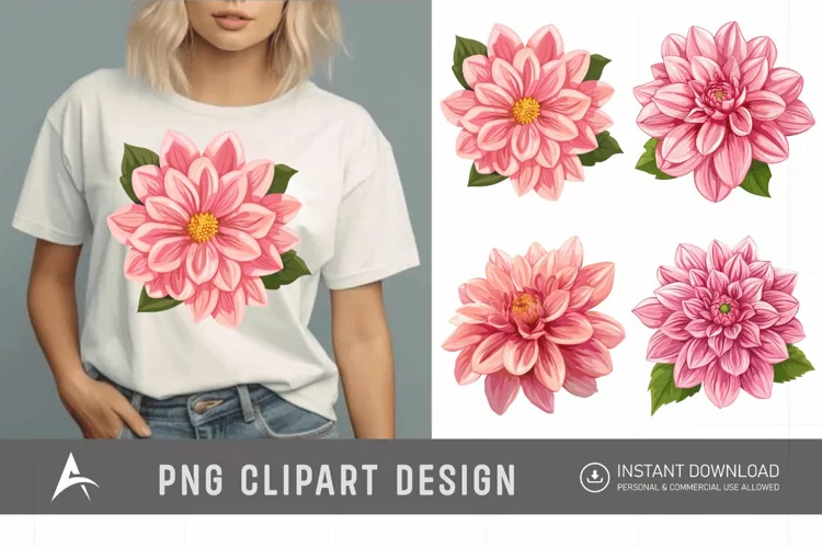 Watercolor Pink Dahlia Clipart