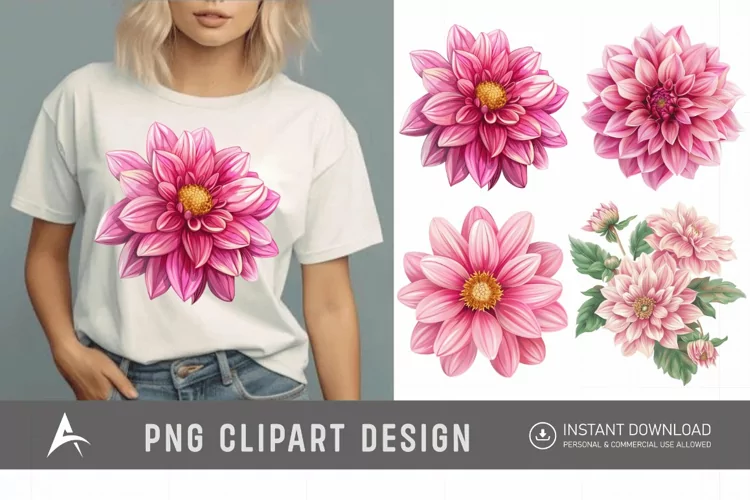 Watercolor Pink Dahlia Clipart