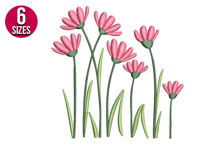 Pink Daisy Flowers Machine Embroidery Design - 6 sizes