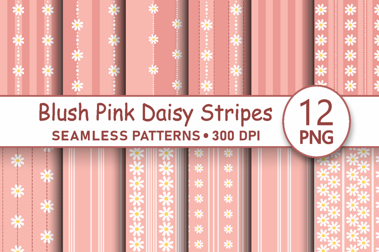 Pink daisy stripes seamless pattern png Cute digital paper