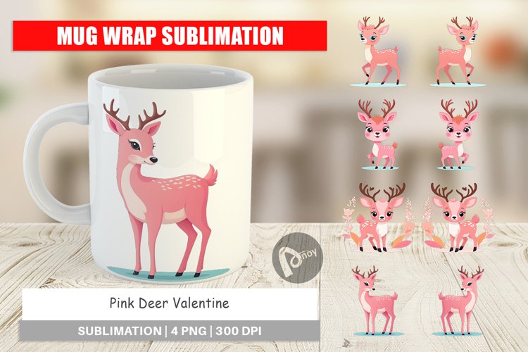 Mug Wrap Design Pink Deer Valentine example image 1