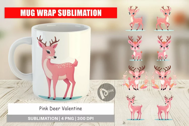 Mug Wrap Design Pink Deer Valentine