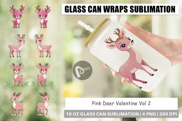 Glass Can Wraps Pink Deer Valentine