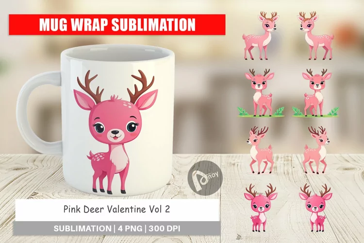 Mug Wrap Design Pink Deer Valentine