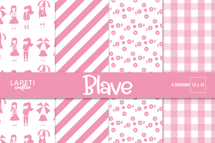 Pink Digital Paper, Cute Girl Floral Gingham Pattern