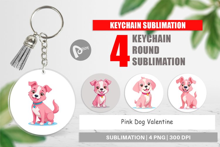 Keychain Pink Dog Valentine