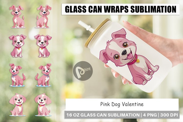 Glass Can Wraps Pink Dog Valentine example image 1