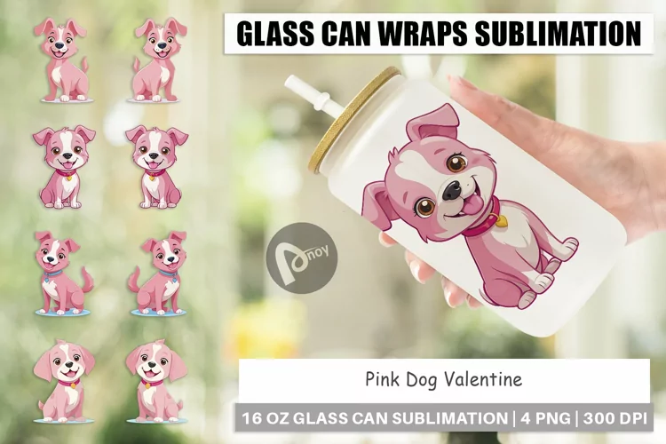 Glass Can Wraps Pink Dog Valentine