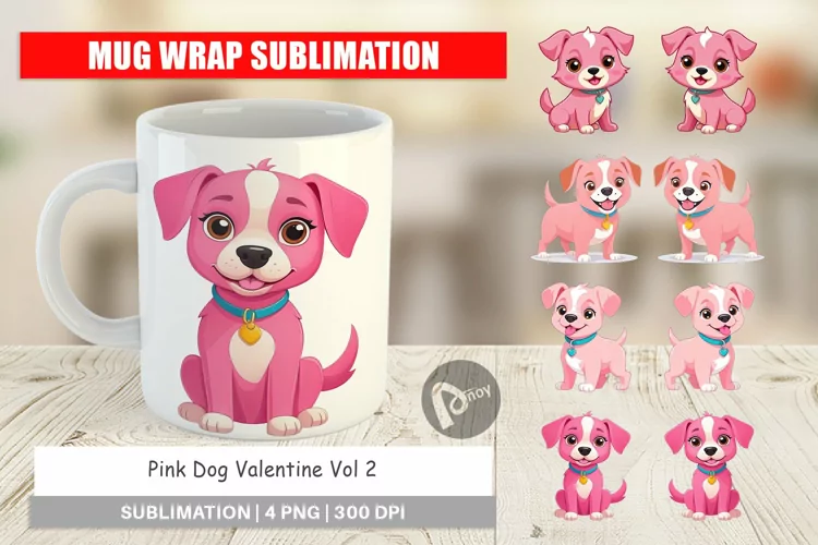 Mug Wrap Design Pink Dog Valentine