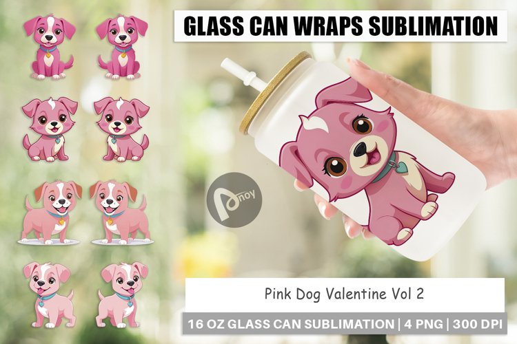 Glass Can Wraps Pink Dog Valentine example image 1