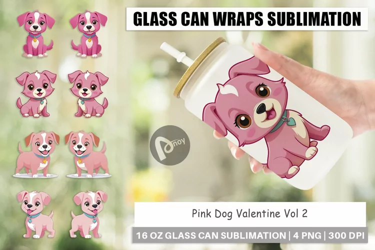Glass Can Wraps Pink Dog Valentine