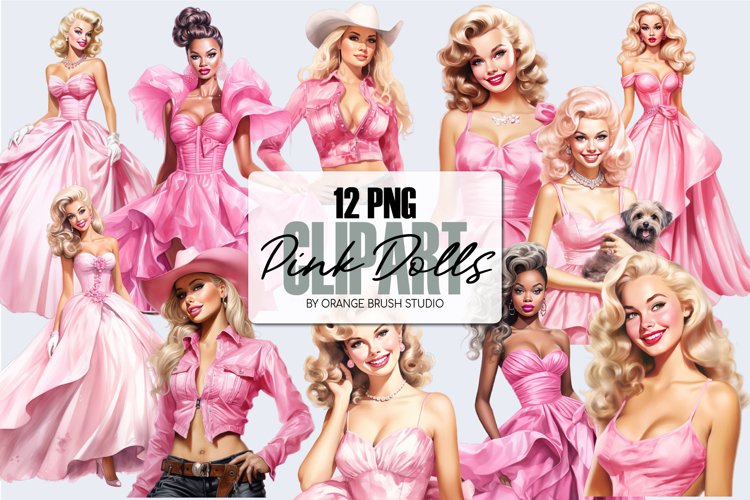 Pink Doll Clipart - Watercolor Pink Princes Clipart Bundle