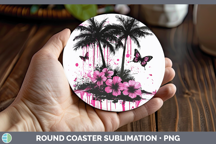 Pink Drips Beach Round Coaster Sublimation Coaster Designs