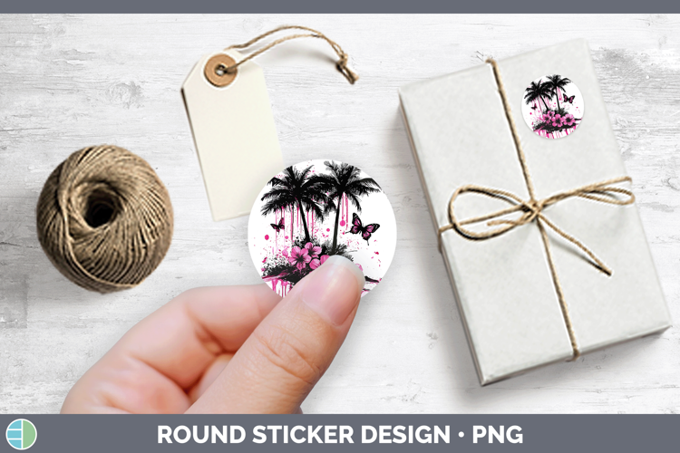 Pink Drips Beach Stickers | Round Labels Designs