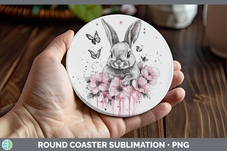 Pink Drips BS02 Bunny Round Coaster Sublimation Coaster Desi