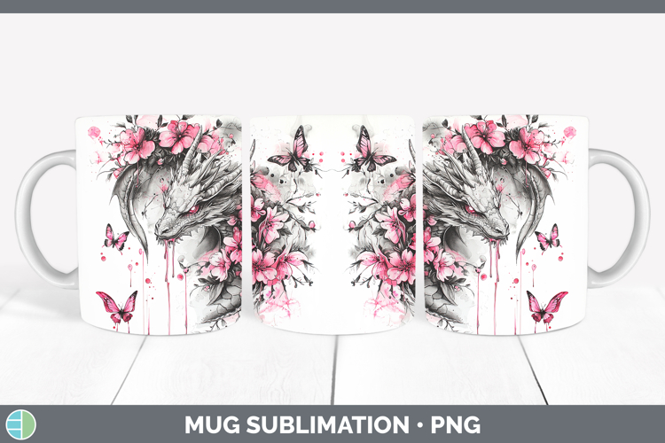 Pink Drips BS02 Dragon Mug Wrap Sublimation Coffee Cup Desig