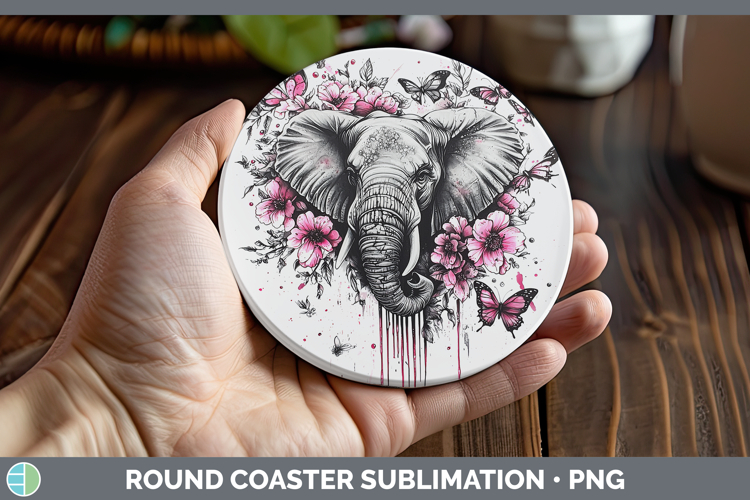 Pink Drips BS02 Elephant Round Coaster Sublimation Coaster D