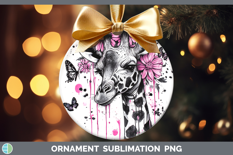 Pink Drips BS02 Giraffe Ornament Sublimation Bauble Designs