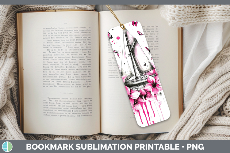 Pink Drips BS02 Sail Boat Bookmark Sublimation Printable Des