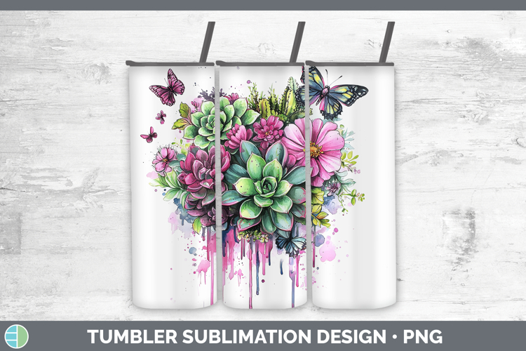 Pink Drips BS02 Succulents Tumbler Sublimation 20 oz Skinny
