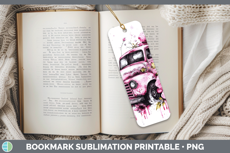 Pink Drips BS02 Vintage Truck Bookmark Sublimation Printable