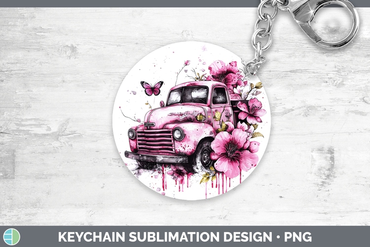 Pink Drips BS02 Vintage Truck Keychain Sublimation Keyring D