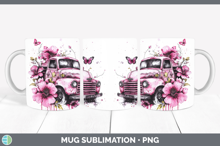 Pink Drips BS02 Vintage Truck Mug Wrap Sublimation Coffee Cu