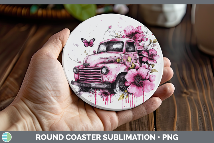 Pink Drips BS02 Vintage Truck Round Coaster Sublimation Coas